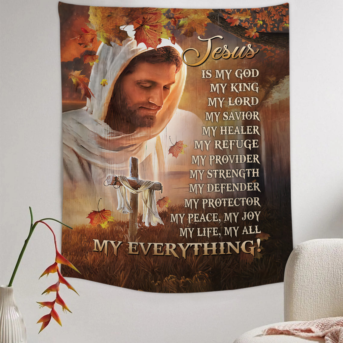 Jesus Is My God My King Tapestry - Bible Verse Tapestry