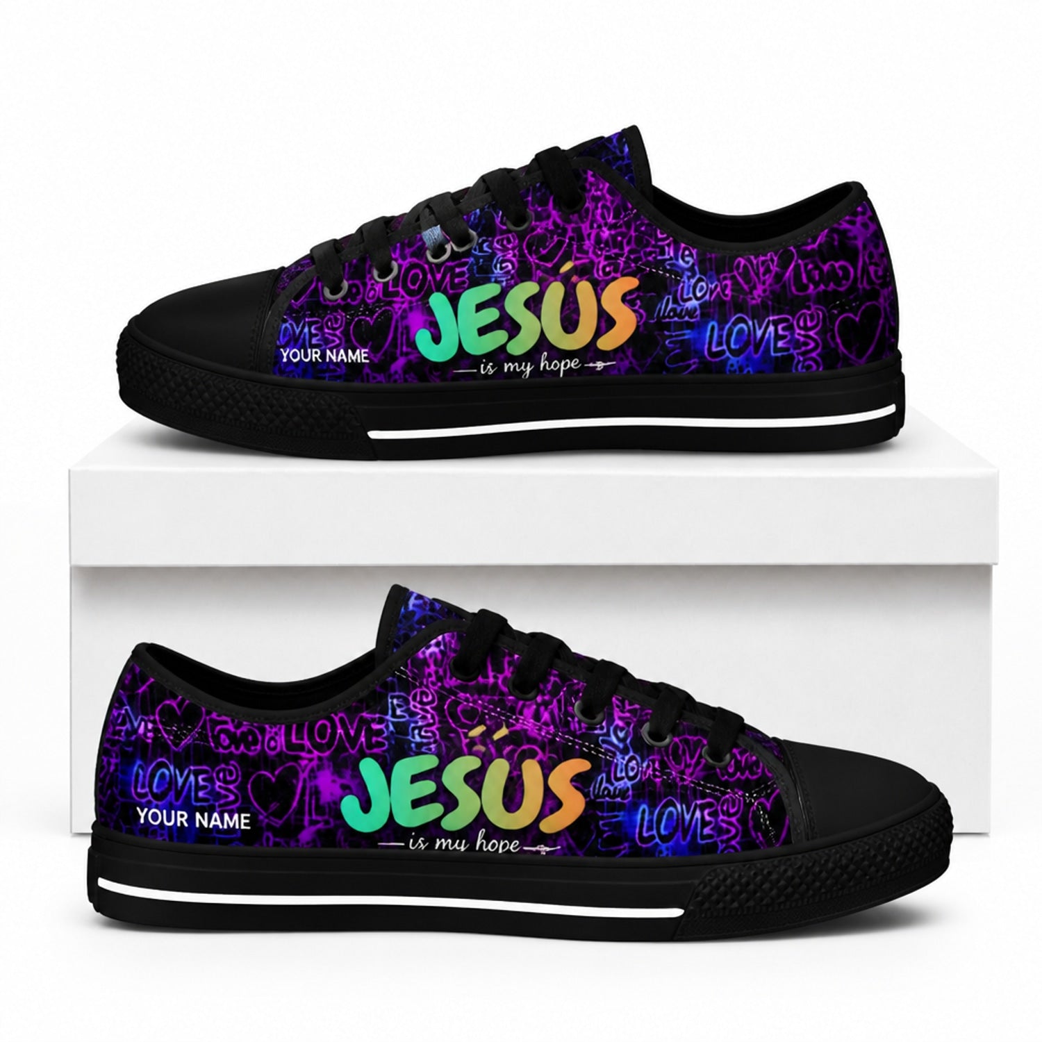 Jesus Is My Hope Graphic Personalized Low Top Shoes box black  
