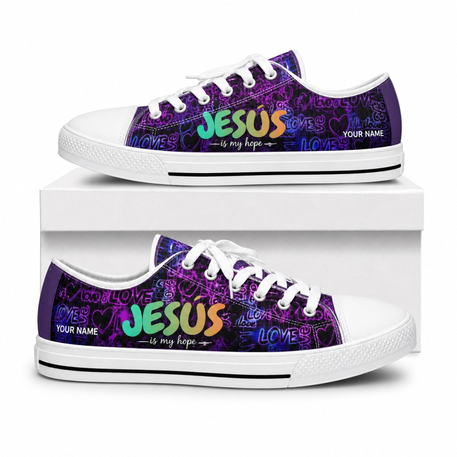 Jesus Is My Hope Graphic Personalized Low Top Shoes box white  