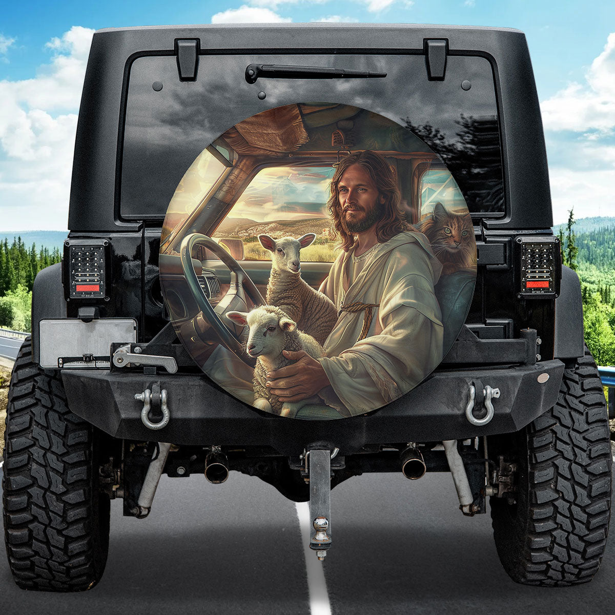 Jesus Lamb Of God Cat Spare Tire Cover - Christian Tire Cover