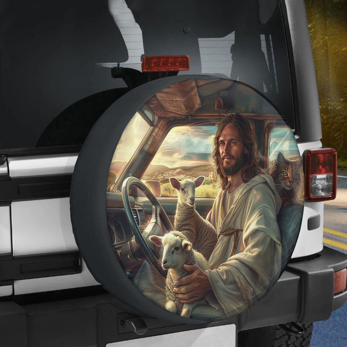 Jesus Lamb Of God Cat Spare Tire Cover - Christian Tire Cover