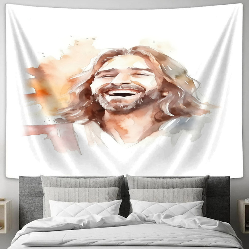Jesus Laughing Tapestry - Christian Tapestry Wall Hanging