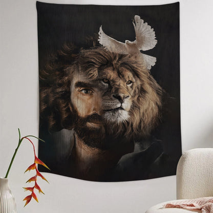 Jesus Lion And Dove Tapestry - Christian Tapestry - Bible Verse Tapestry
