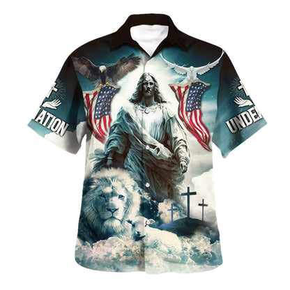 Jesus Lion And Lamb One Nation Under God Hawaiian Shirt For Men And Women - Holy Family Hawaiian Shirt