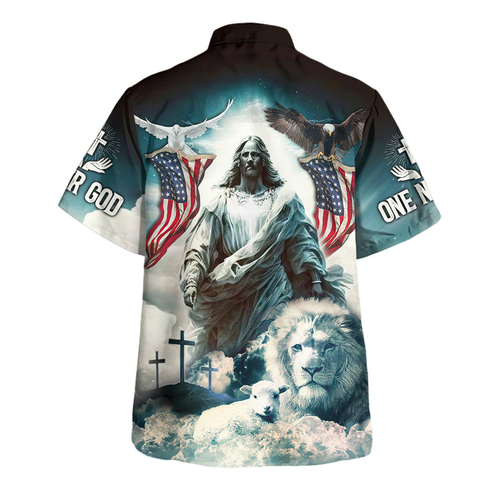Jesus Lion And Lamb One Nation Under God Hawaiian Shirt For Men And Women - Holy Family Hawaiian Shirt