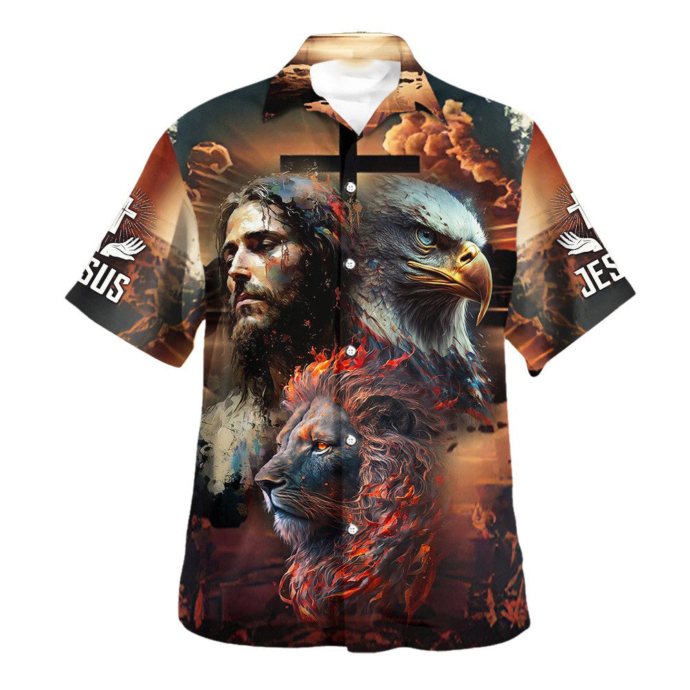Jesus Lion Eagle Cross Hawaiian Shirt For Men And Women - Holy Family Hawaiian Shirt