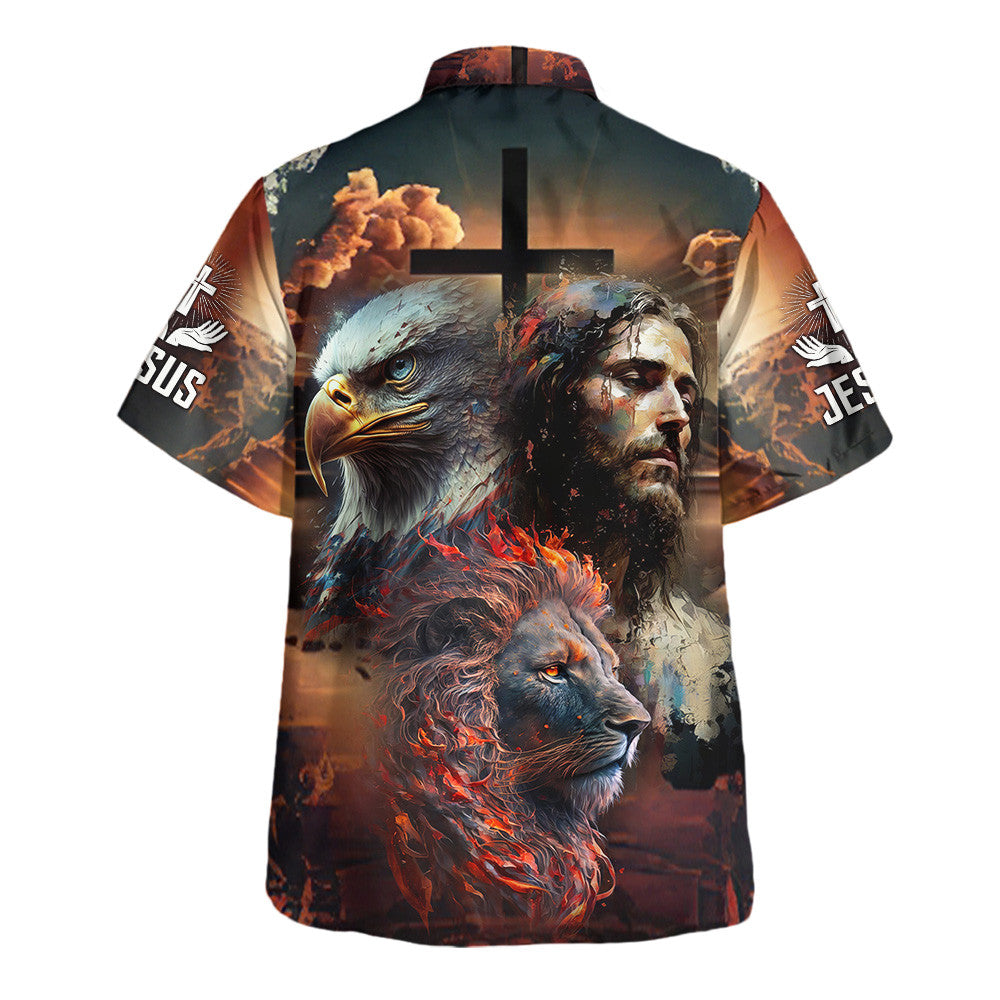 Jesus Lion Eagle Cross Hawaiian Shirt For Men And Women - Holy Family Hawaiian Shirt
