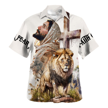 Jesus Lion Of Judah Faith Over Fear Hawaiian Shirt For Men And Women - Holy Family Hawaiian Shirt