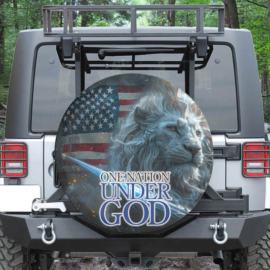 Jesus Lion One Nation Under God Usa Flag Spare Tire Cover - Christian Tire Cover