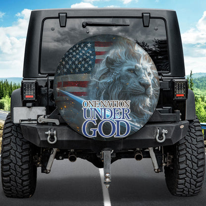 Jesus Lion One Nation Under God Usa Flag Spare Tire Cover - Christian Tire Cover