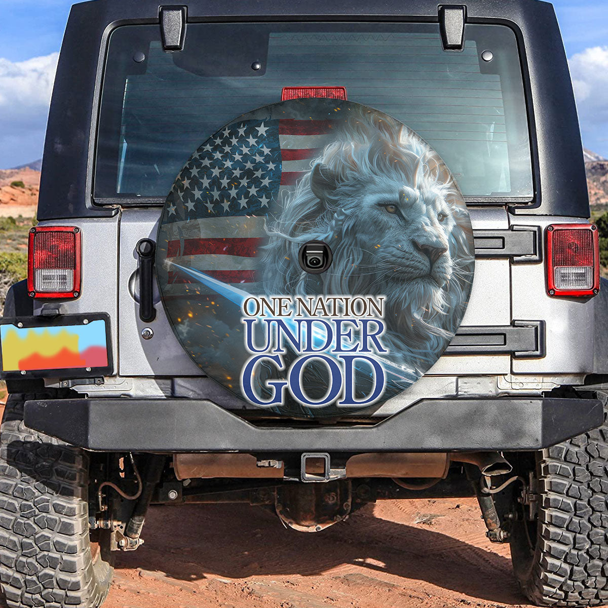 Jesus Lion One Nation Under God Usa Flag Spare Tire Cover - Christian Tire Cover