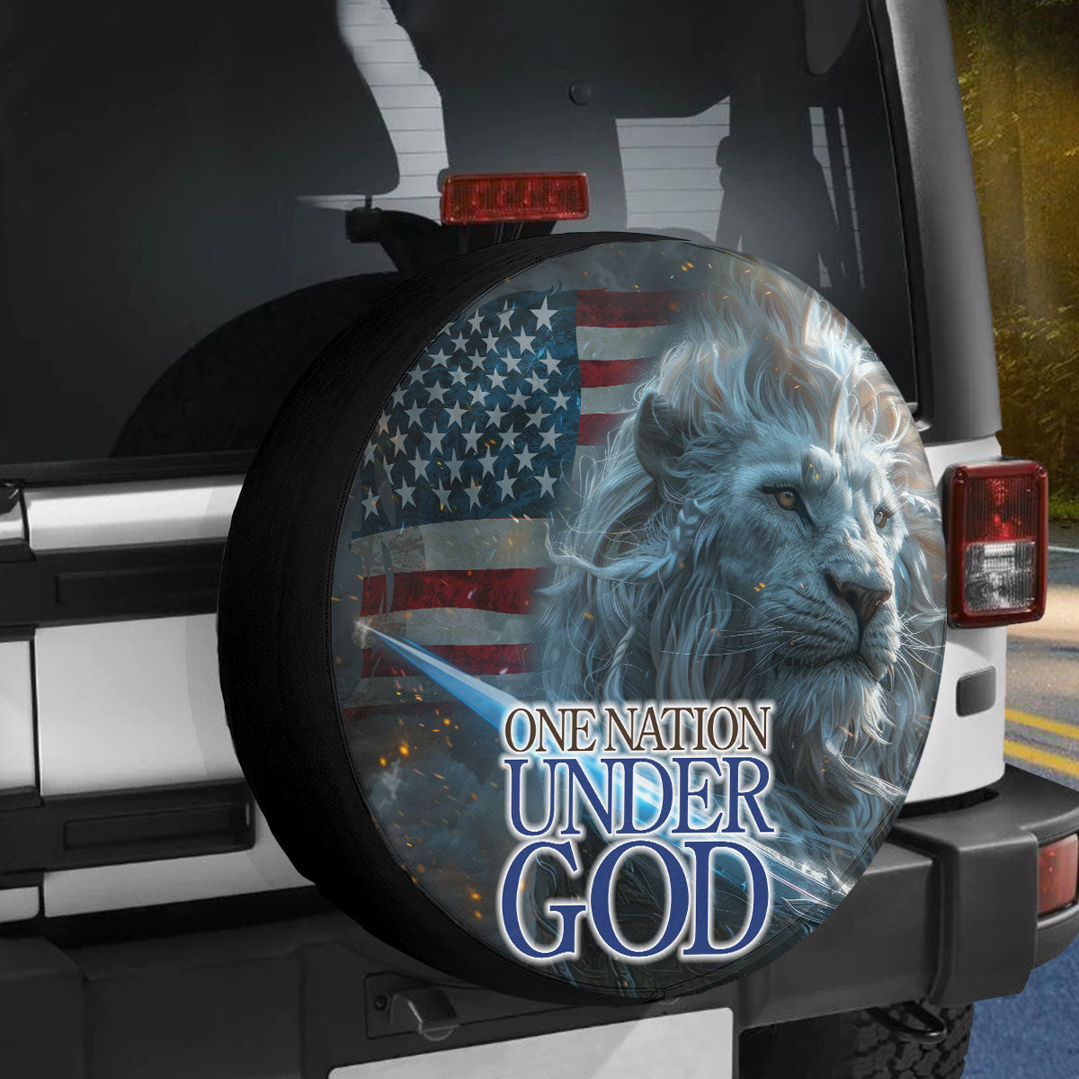 Jesus Lion One Nation Under God Usa Flag Spare Tire Cover - Christian Tire Cover