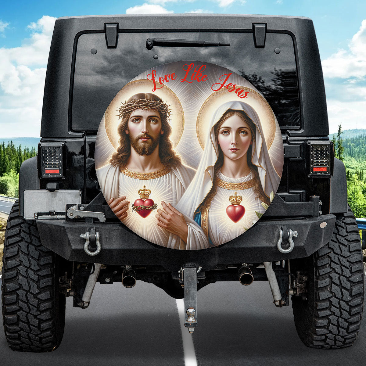 Jesus Mary Sacred Heart Spare Tire Cover - Christian Tire Cover
