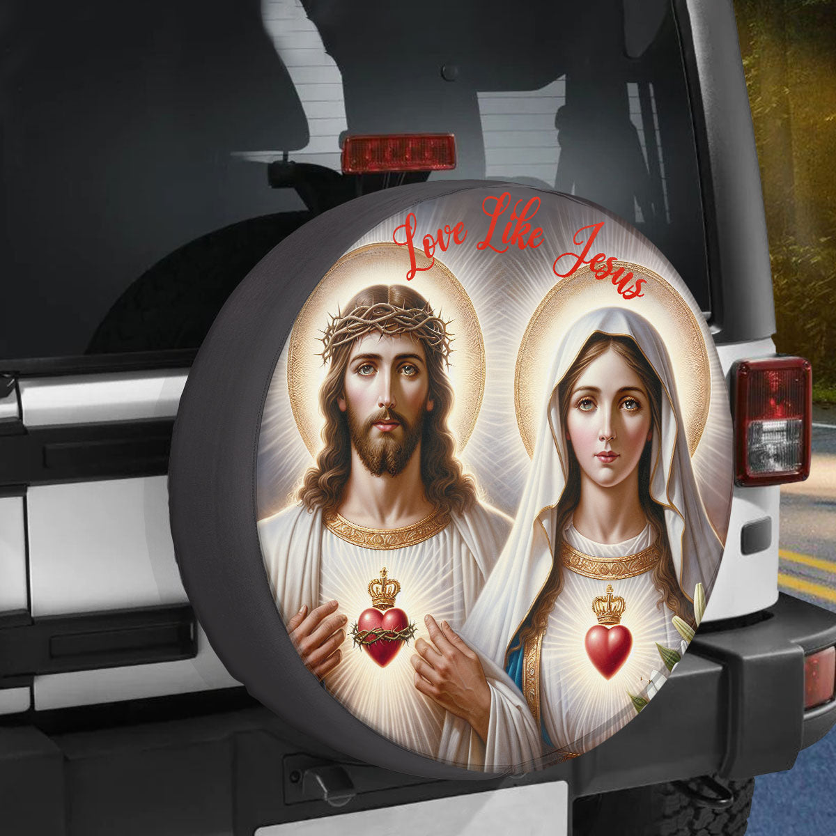 Jesus Mary Sacred Heart Spare Tire Cover - Christian Tire Cover
