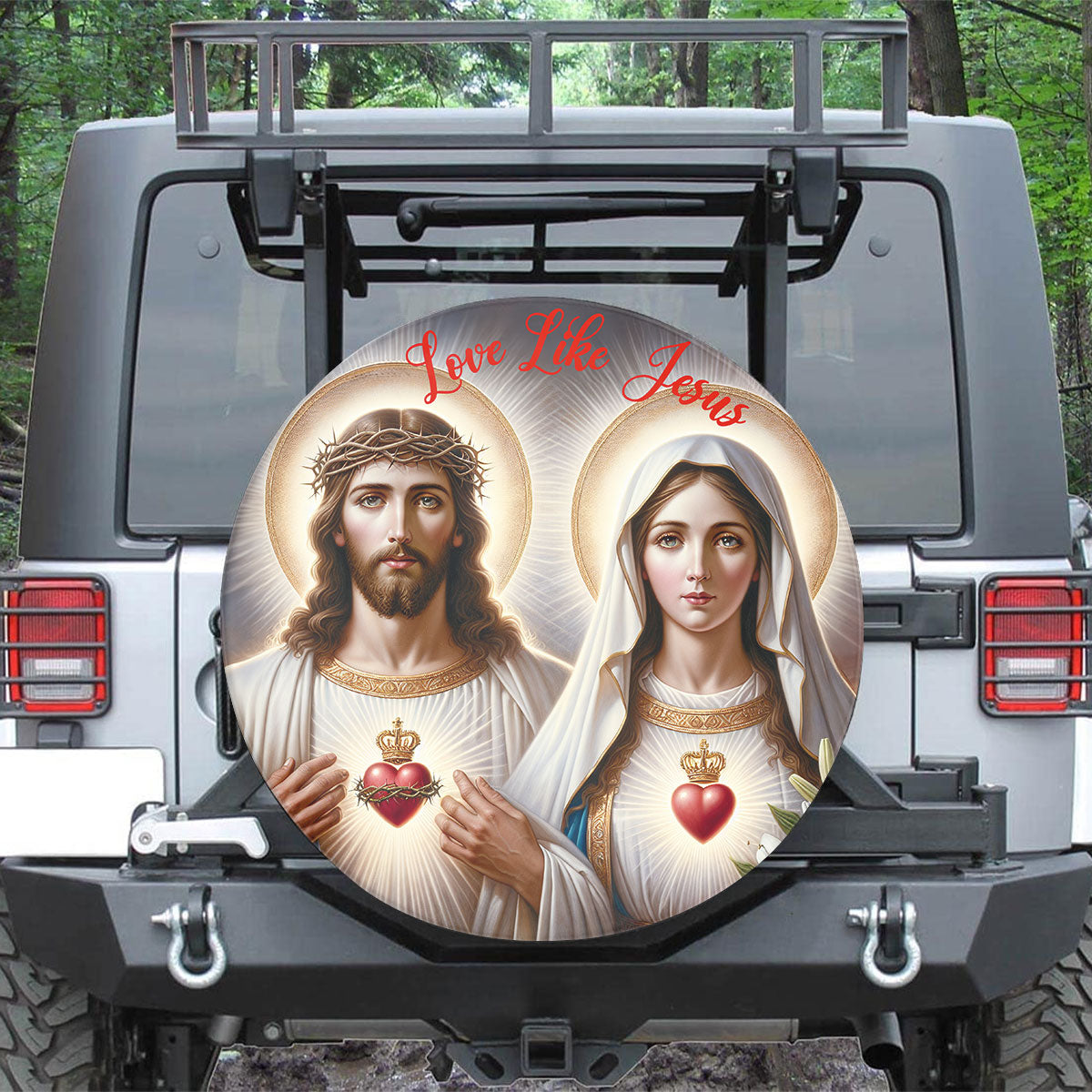 Jesus Mary Sacred Heart Spare Tire Cover - Christian Tire Cover