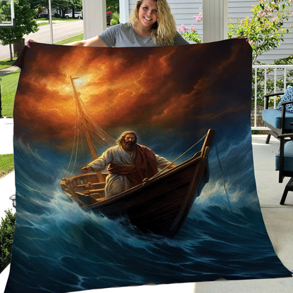 Jesus On The Boat In The Ocean Christmas, Nativity Christians Xmas Fleece Blanket & Sherpa Blanket Gift