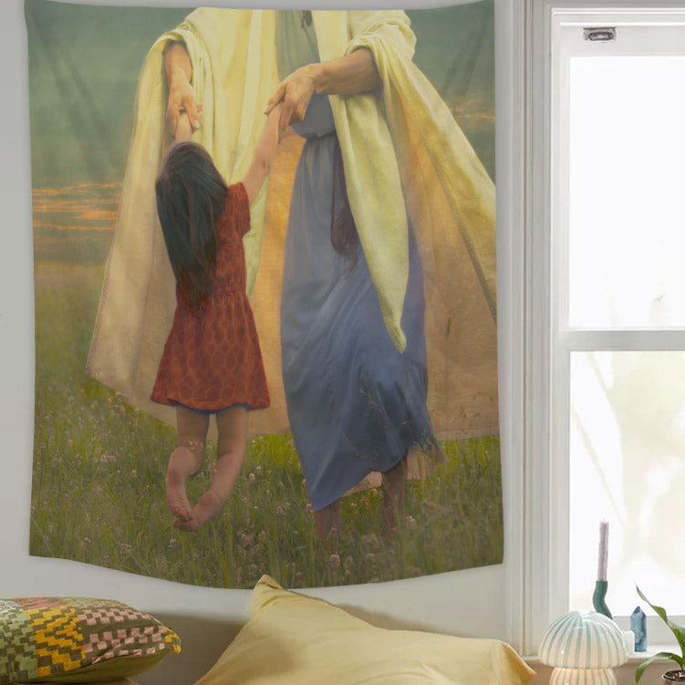 Jesus Playing With Children Tapestry - Christian Tapestry - Bible Verse Tapestry