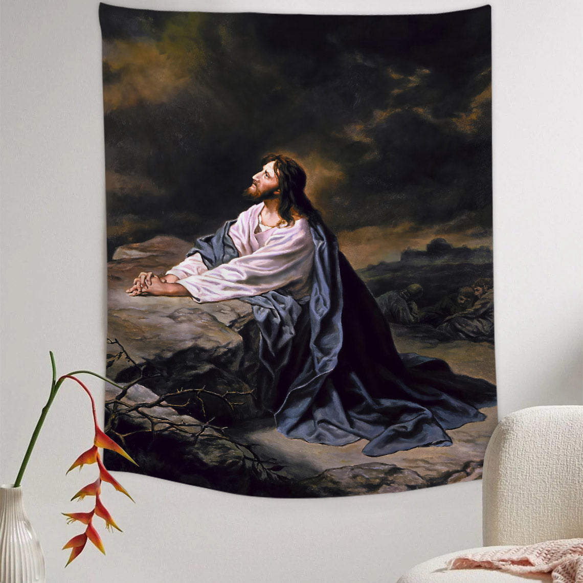 Jesus Pray In The Garden Tapestry - Christian Tapestry - Bible Verse Tapestry