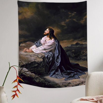 Jesus Pray In The Garden Tapestry - Christian Tapestry - Bible Verse Tapestry