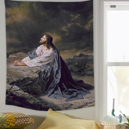 Jesus Pray In The Garden Tapestry - Christian Tapestry - Bible Verse Tapestry