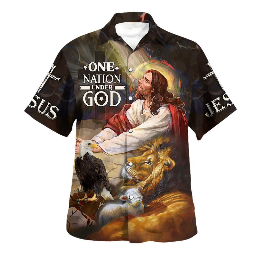 Jesus Pray One Nation Under God Hawaiian Shirt For Men And Women - Holy Family Hawaiian Shirt