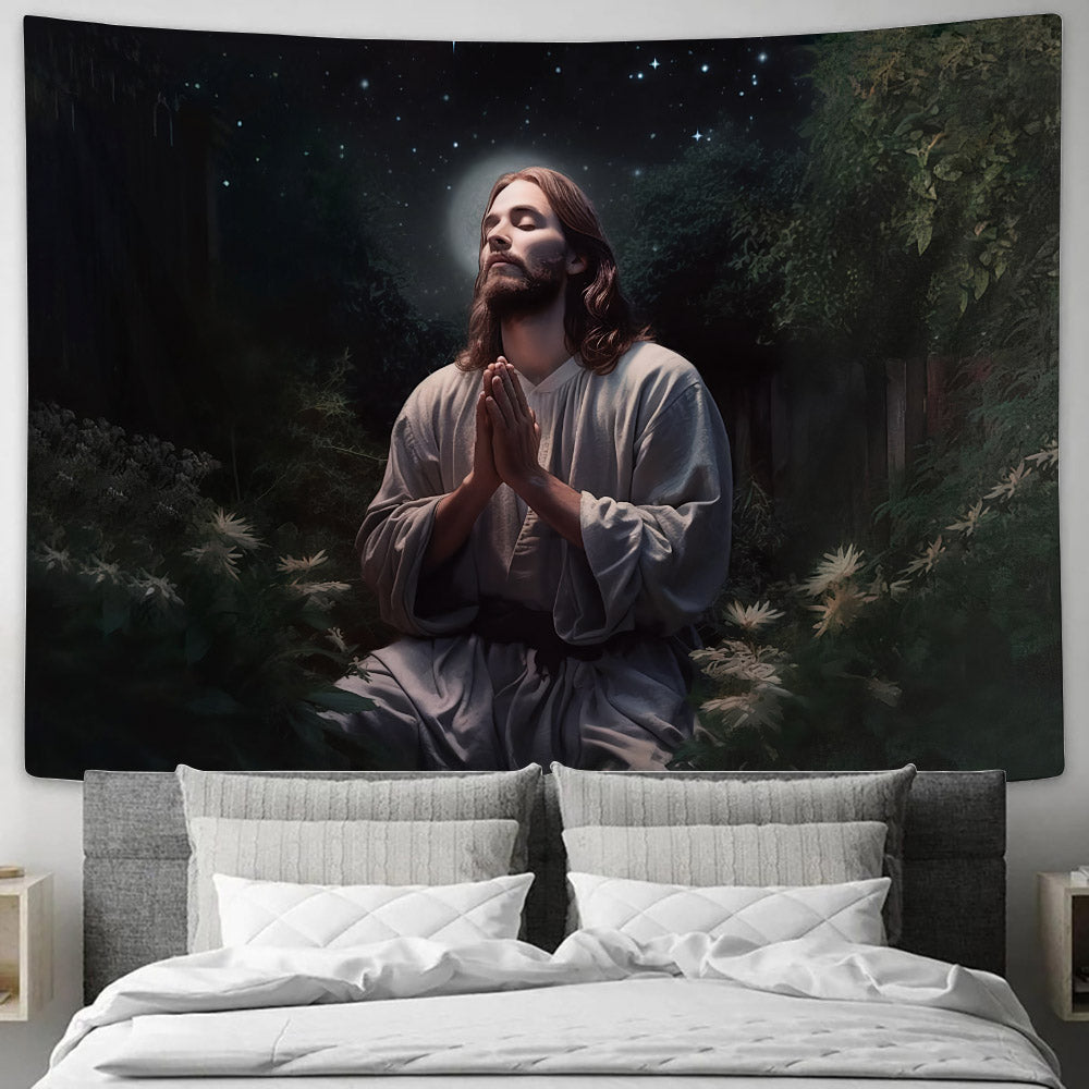 Jesus Pray Tapestry - Christian Tapestry Wall Hanging