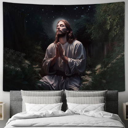 Jesus Pray Tapestry - Christian Tapestry Wall Hanging