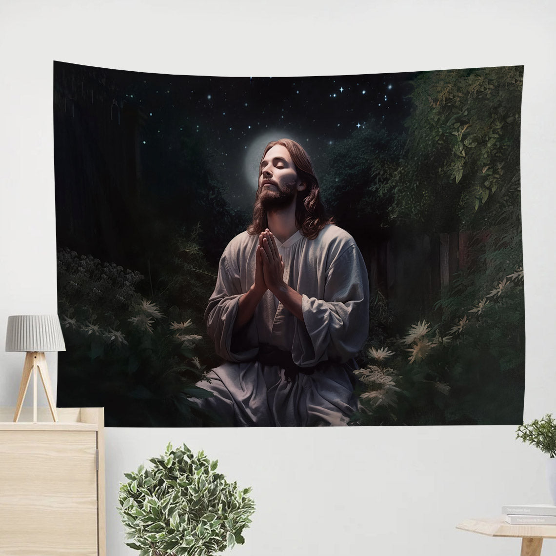 Jesus Pray Tapestry - Christian Tapestry Wall Hanging