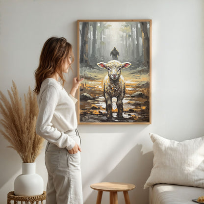 Jesus Running after a Lost Lamb II, Christian Canvas Wall Art, Christmas Gift Ideas, Christian Home Decor, Ciaocustom
