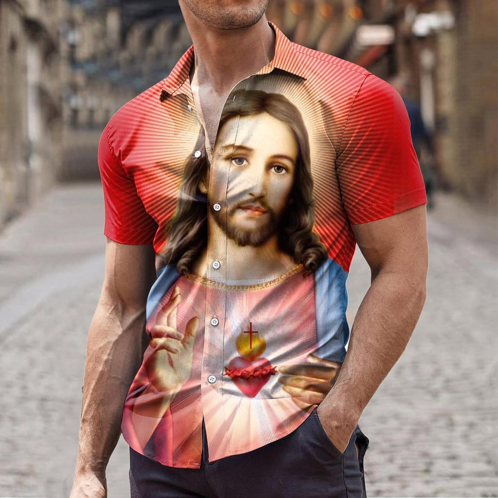 Jesus Sacred Heart Christian Hawaiian Shirt - Hawaiian Beach Shirts for Men Women