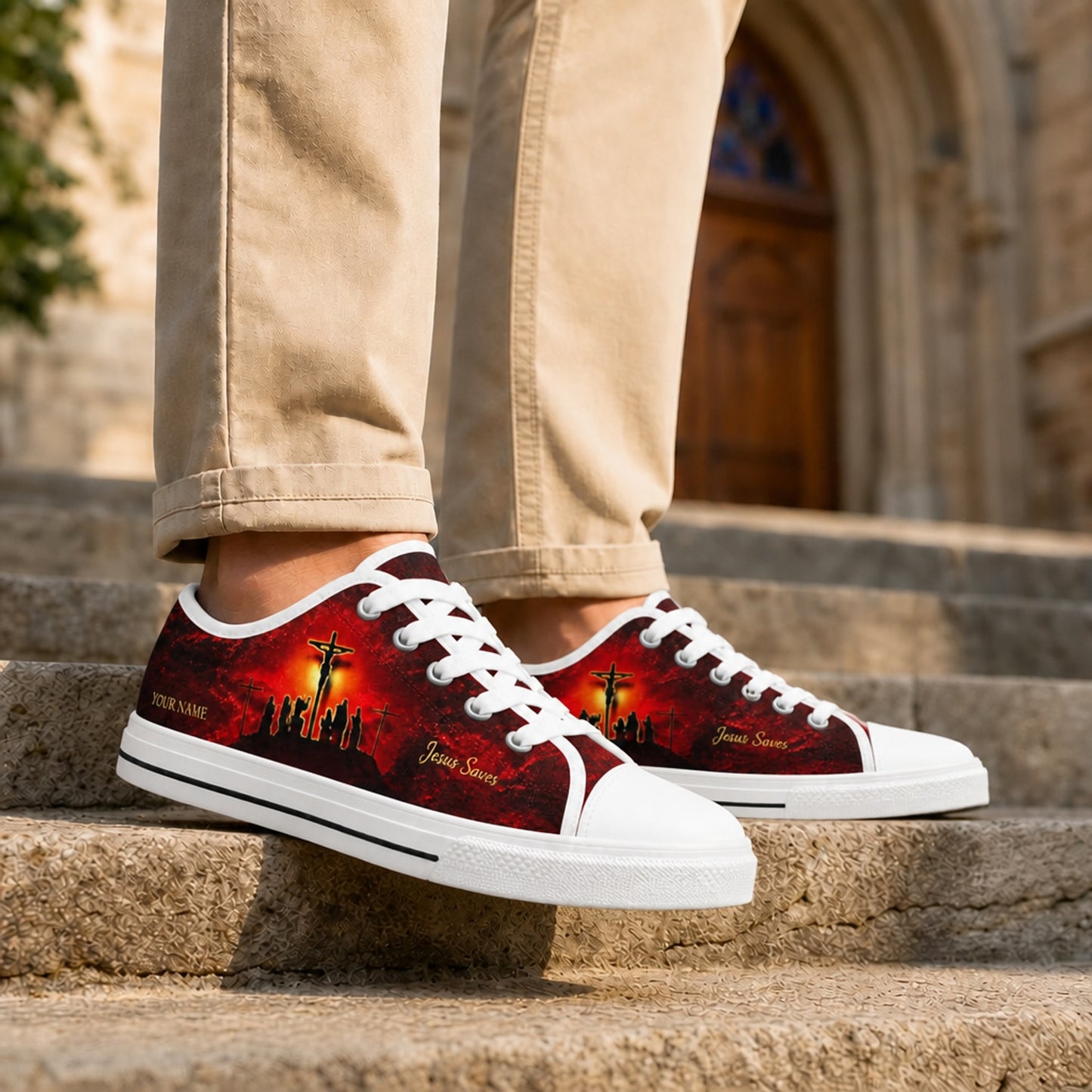 Jesus Saves Crucifixion Classic Personalized Low Top Shoes Life style    