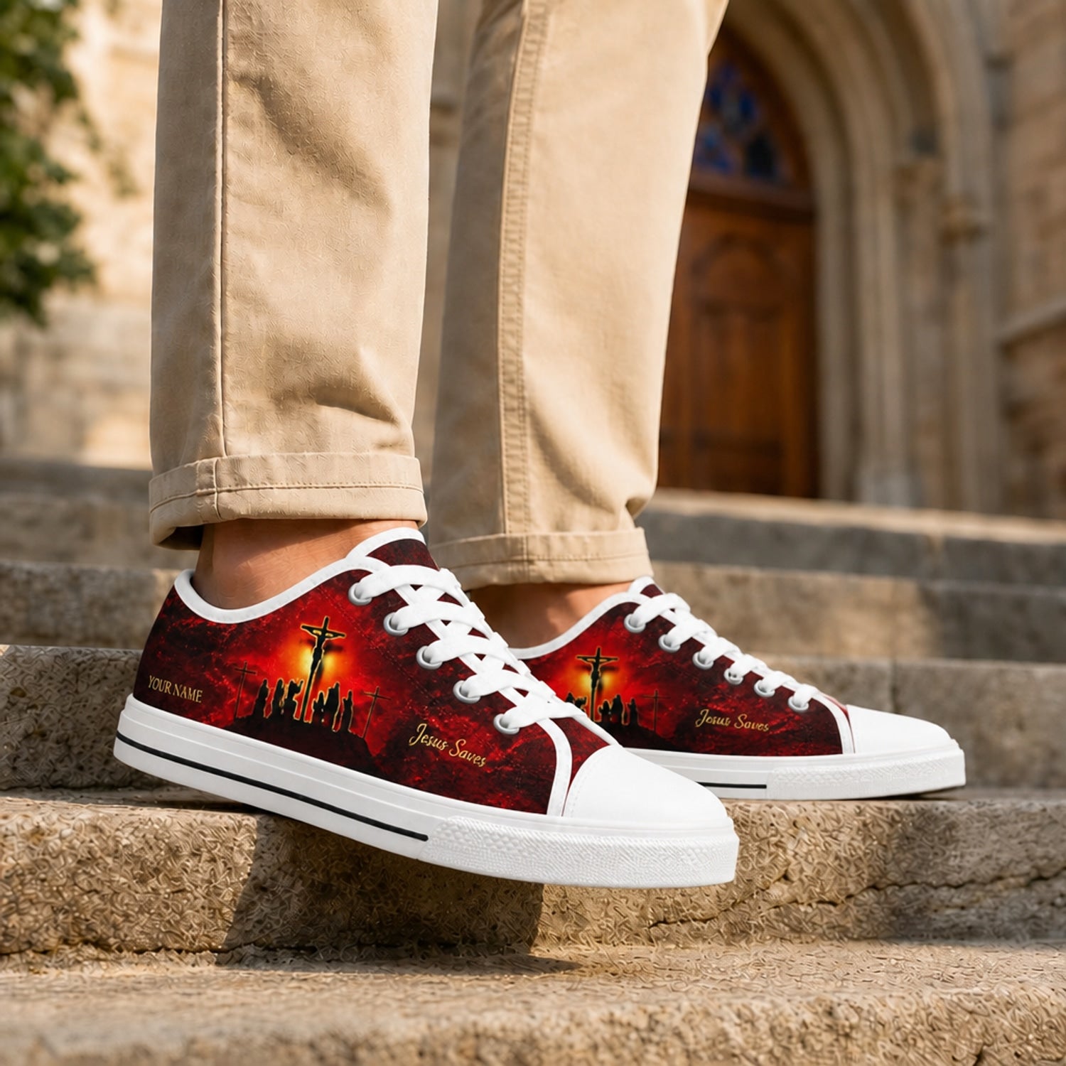 Jesus Saves Crucifixion Classic Personalized Low Top Shoes Life style    
