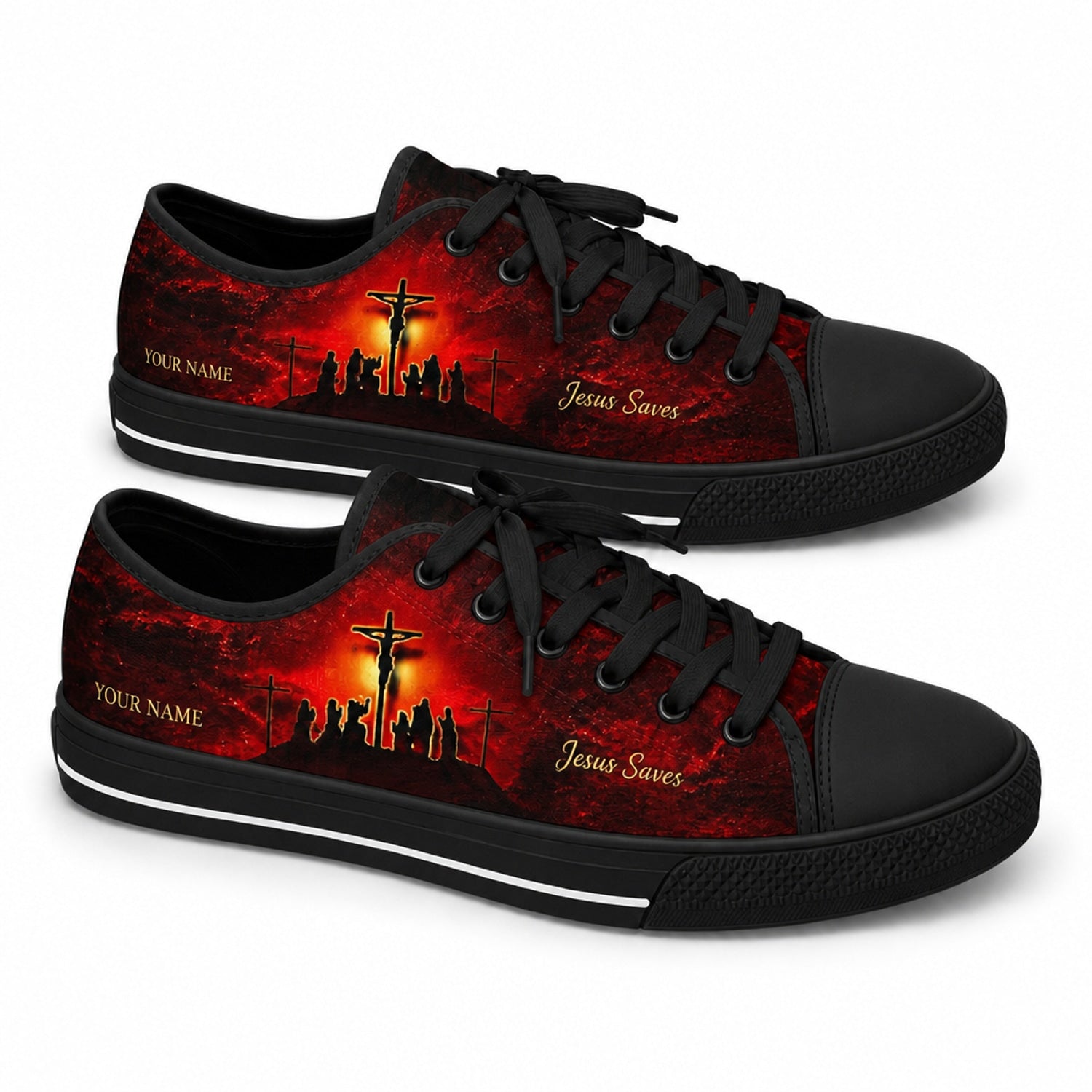 Jesus Saves Crucifixion Classic Personalized Low Top Shoes black shoes    
