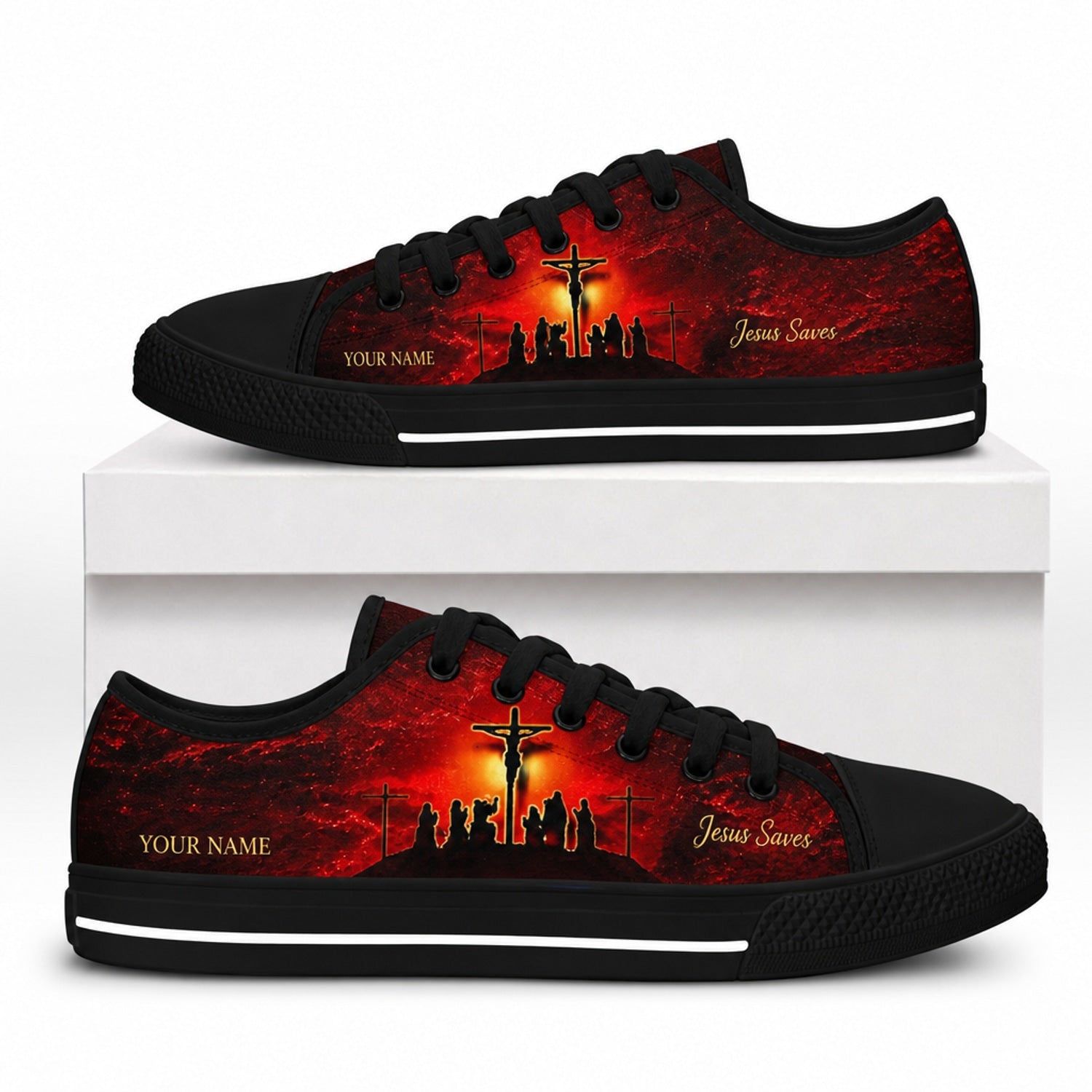 Jesus Saves Crucifixion Classic Personalized Low Top Shoes box black    