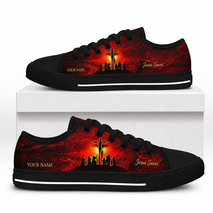 Jesus Saves Crucifixion Classic Personalized Low Top Shoes box black    