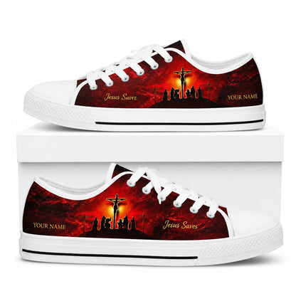 Jesus Saves Crucifixion Classic Personalized Low Top Shoes box white    