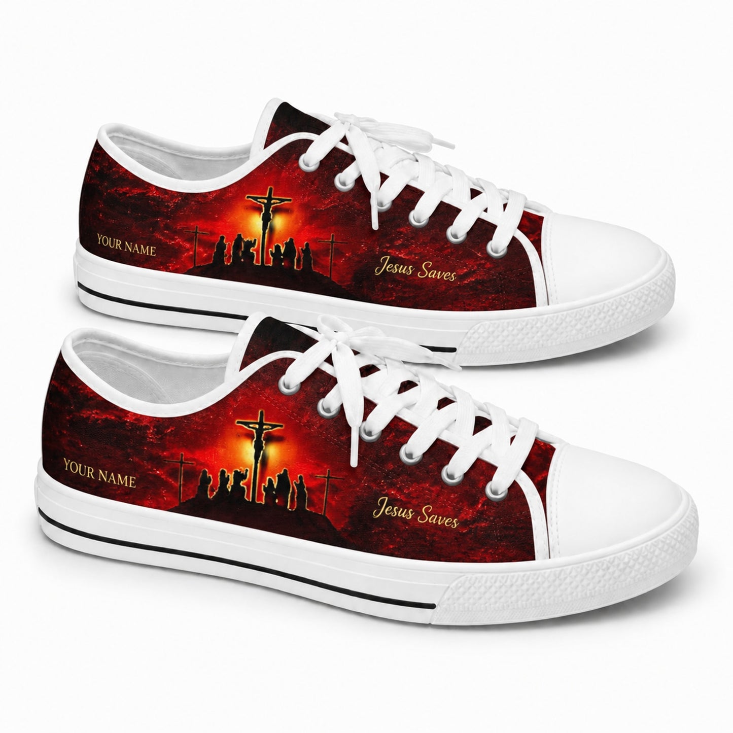 Jesus Saves Crucifixion Classic Personalized Low Top Shoes        