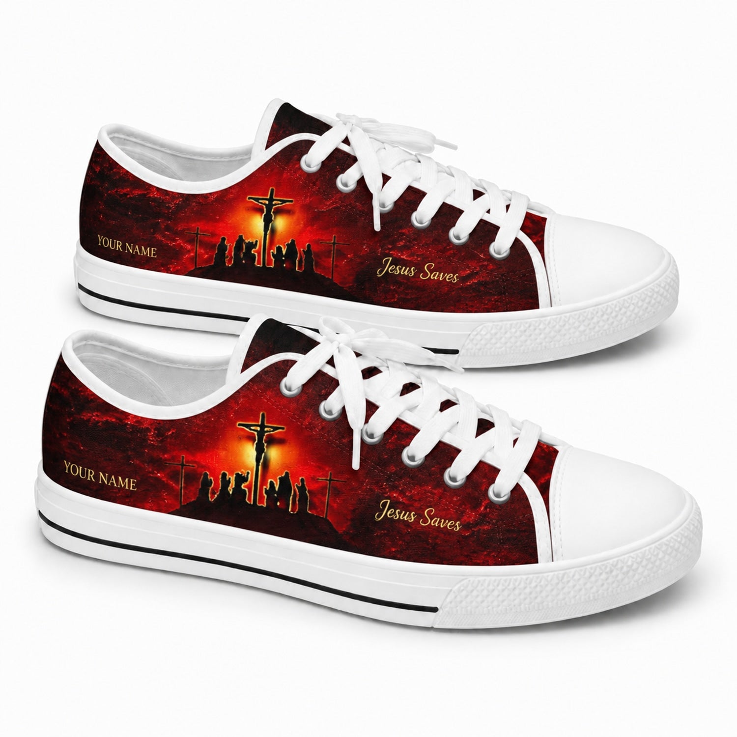 Jesus Saves Crucifixion Classic Personalized Low Top Shoes        