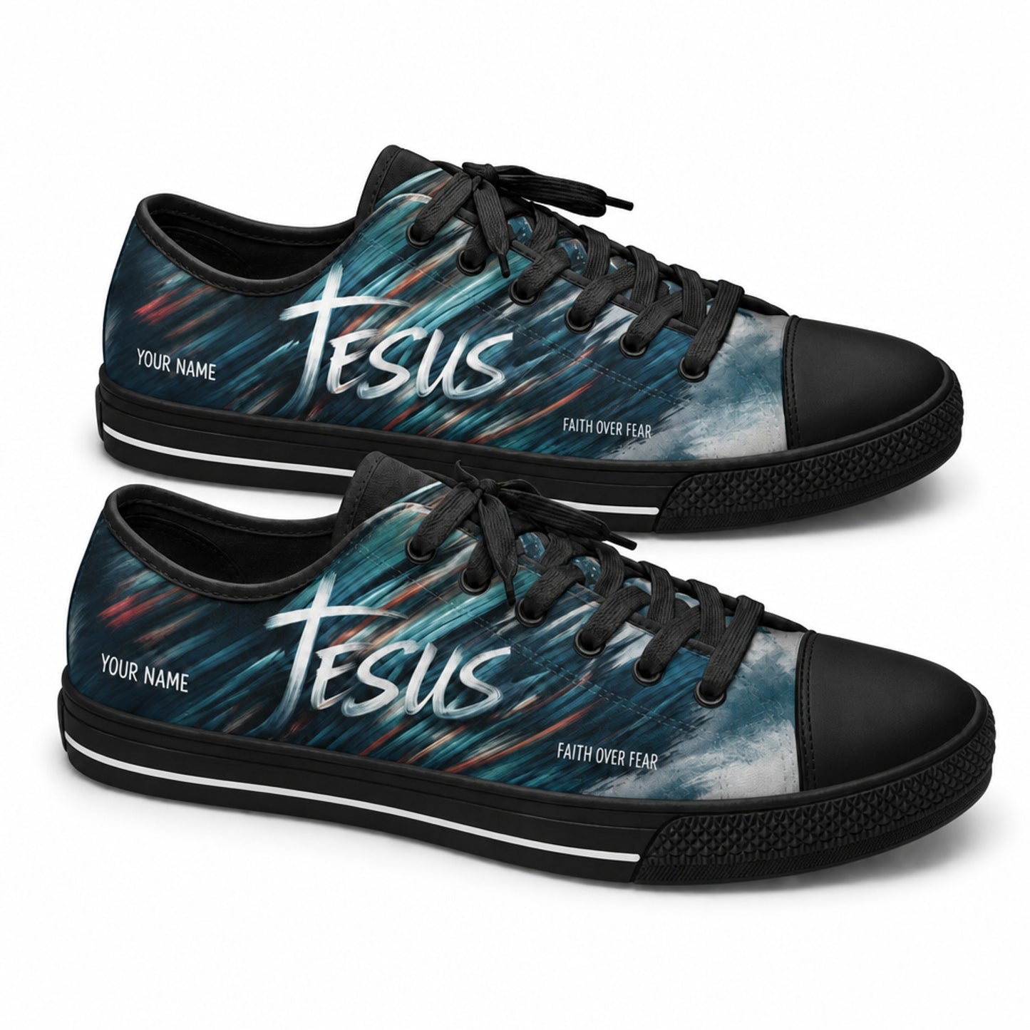 Jesus Script Design Graphic Personalized Low Top Shoes black shoes    