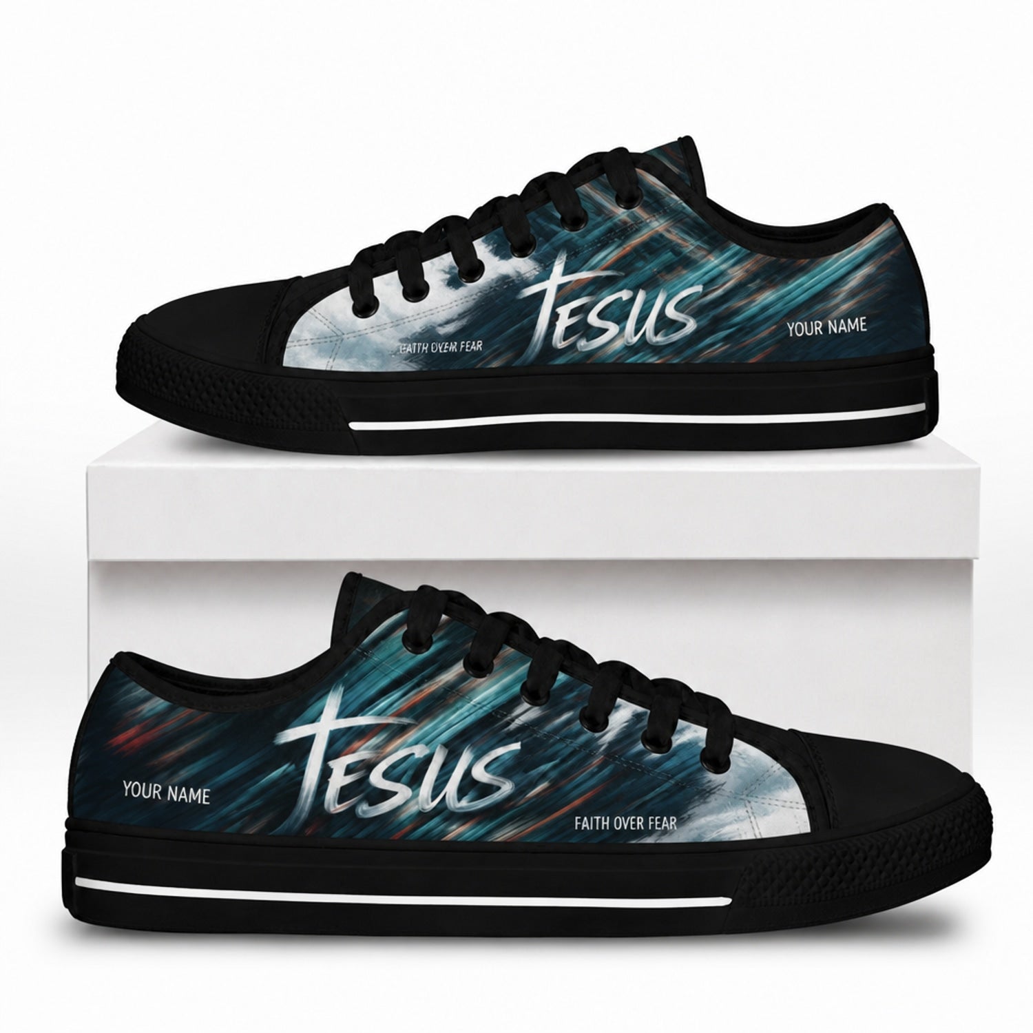Jesus Script Design Graphic Personalized Low Top Shoes box black    