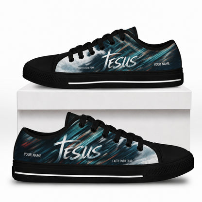 Jesus Script Design Graphic Personalized Low Top Shoes box black    
