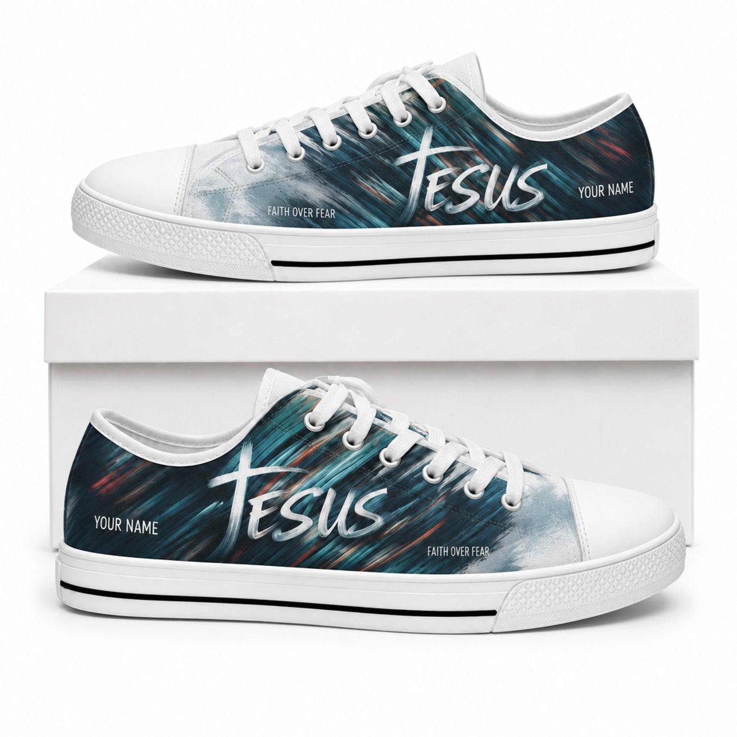 Jesus Script Design Graphic Personalized Low Top Shoes box white    