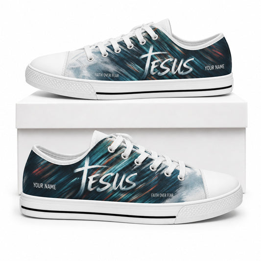 Jesus Script Design Graphic Personalized Low Top Shoes box white    