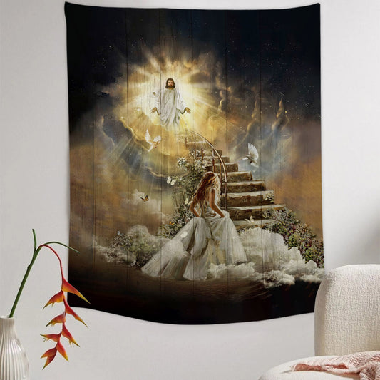 Jesus Stair To Heaven Tapestry - Bible Verse Tapestry