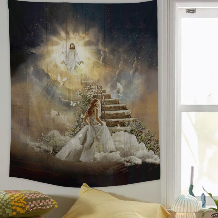 Jesus Stair To Heaven Tapestry - Bible Verse Tapestry