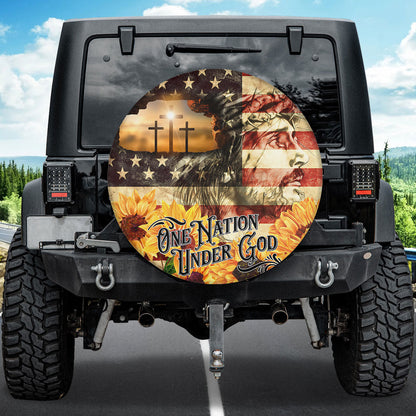 Jesus Sunflower One Nation Under God Usa Flag Spare Tire Cover - Christian Tire Cover