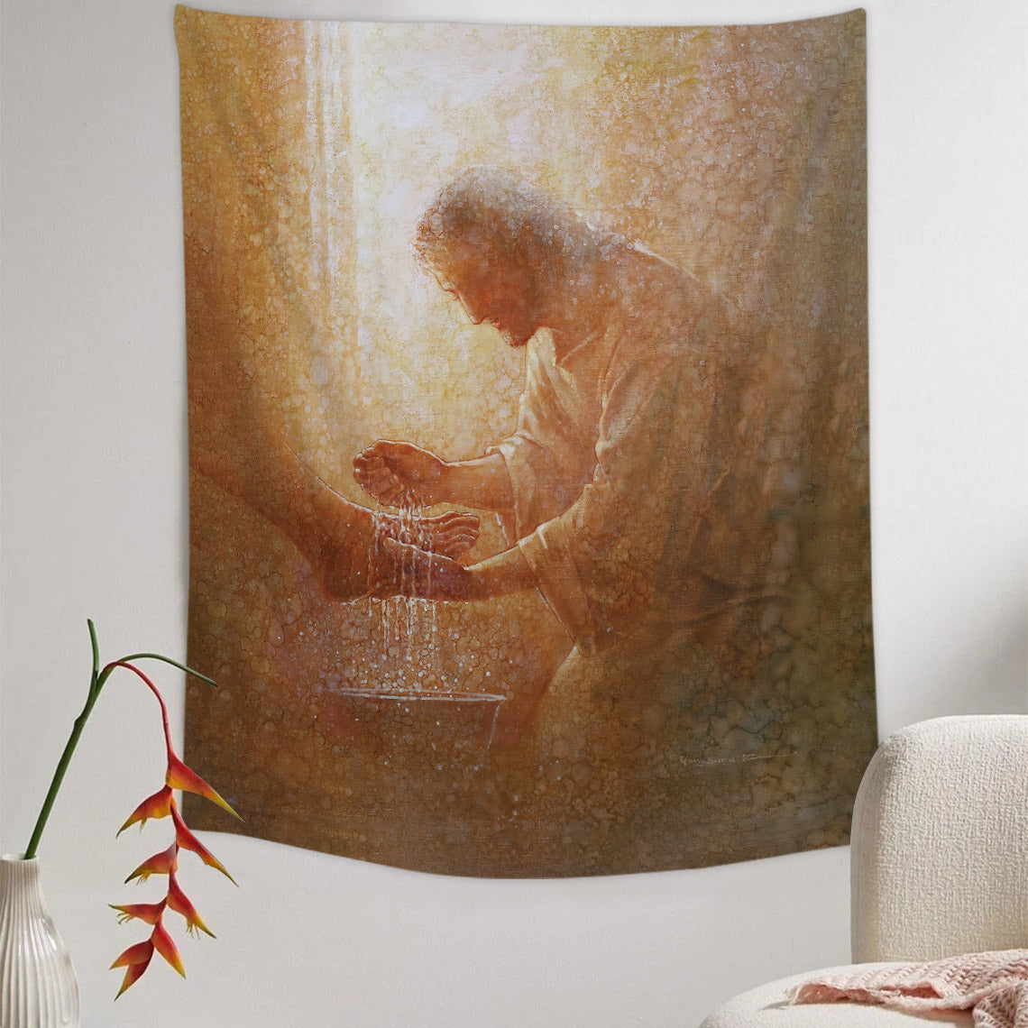 Jesus Washes Feet Tapestry - Christian Tapestry - Bible Verse Tapestry
