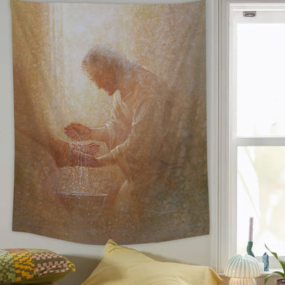 Jesus Washes Feet Tapestry - Christian Tapestry - Bible Verse Tapestry