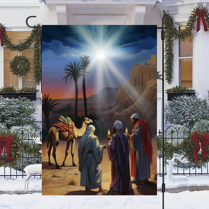 Journey Of The Magic In The Desert Oasis Christmas Garden Flag - Christian House Flag