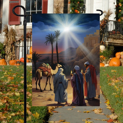 Journey Of The Magic In The Desert Oasis Christmas Garden Flag - Christian House Flag